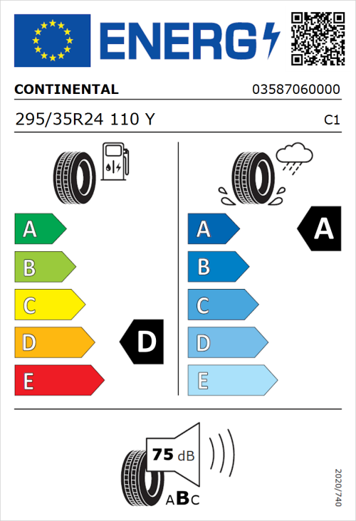 Tyre Label for Continental SportContact 6 295/35R24 110Y