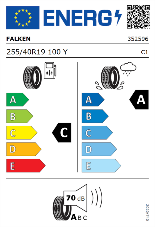 Tyre Label for Falken Azenis FK520 255/40R19 100Y