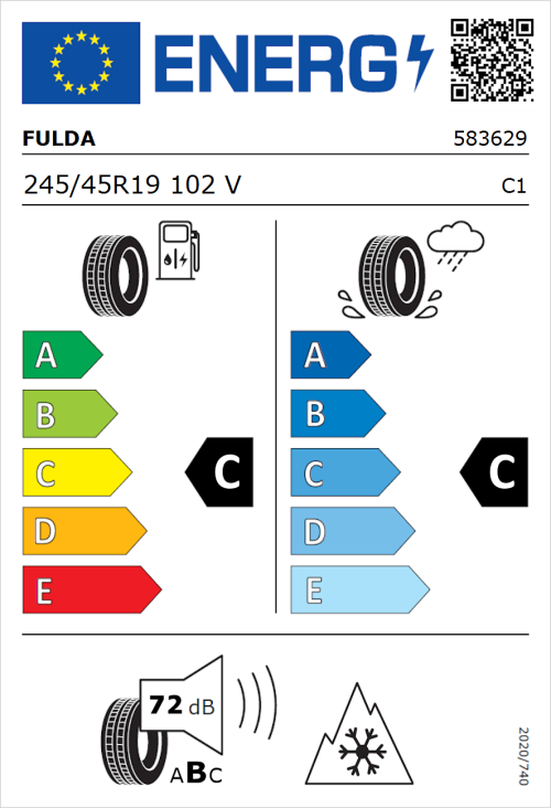 Tyre Label for Fulda Kristall Control HP2 245/45R19 102V